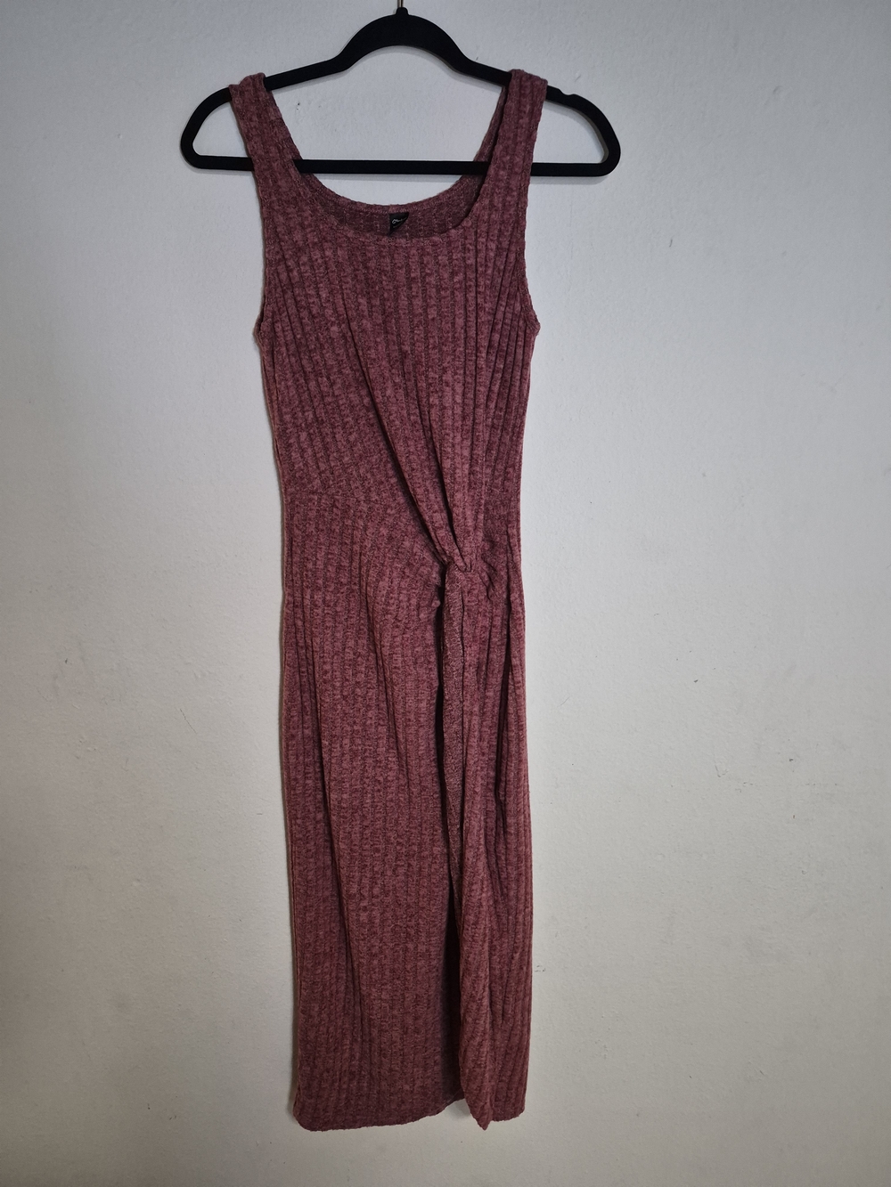 Sleeveless Ribbed Maxi Dress with Side Tie - Dusty Rose